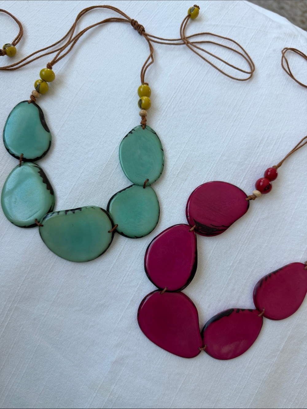 TAGUA Lot of 2 Necklaces. Ocean and Fuchsia. Handmade New TAGUA JEWELRY